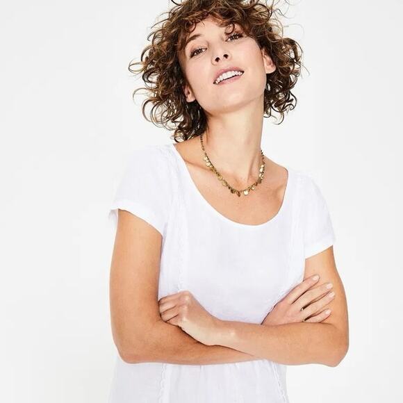 Boden Alberta 100% Linen Dress Capped Sleeves Scalloped Trim White - Size 6P - Picture 2 of 9